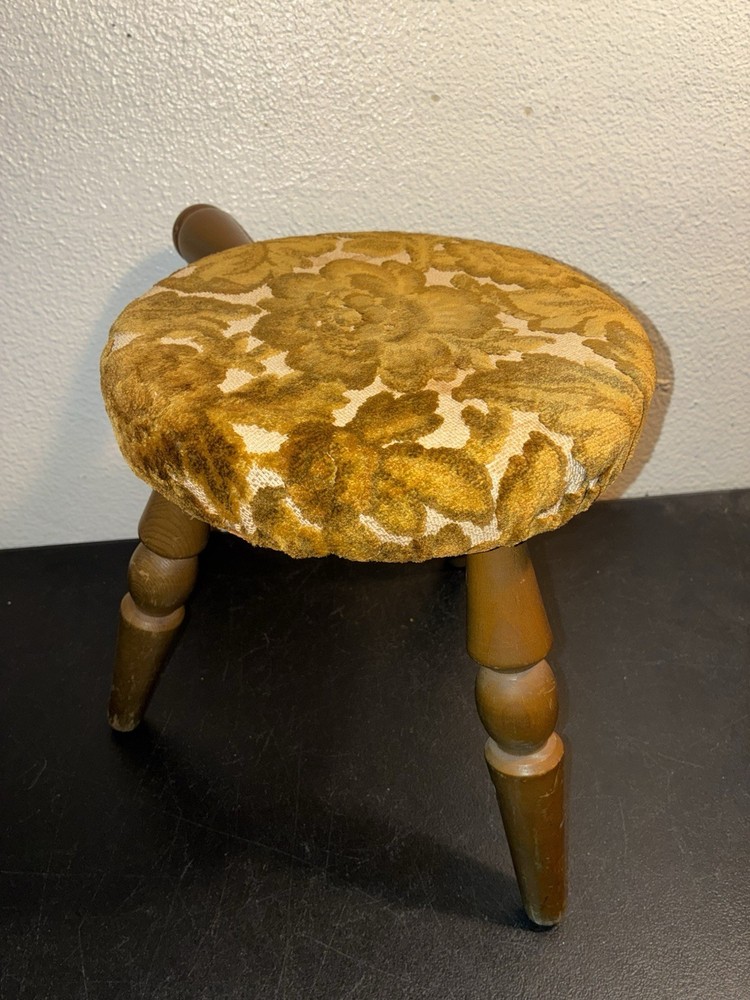 Vintage 3 Legged Cushioned Milking Stool Solid Wood with Handle