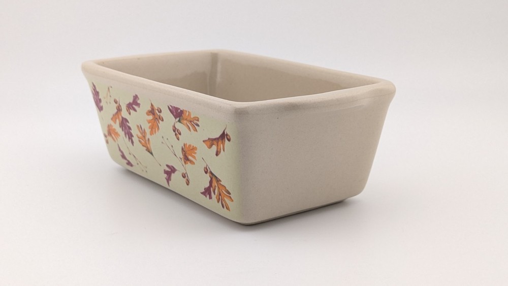 Vintage Natucket Mini Loaf Pan Ceramic Autumn Leaves Pattern Bread Baking Fall