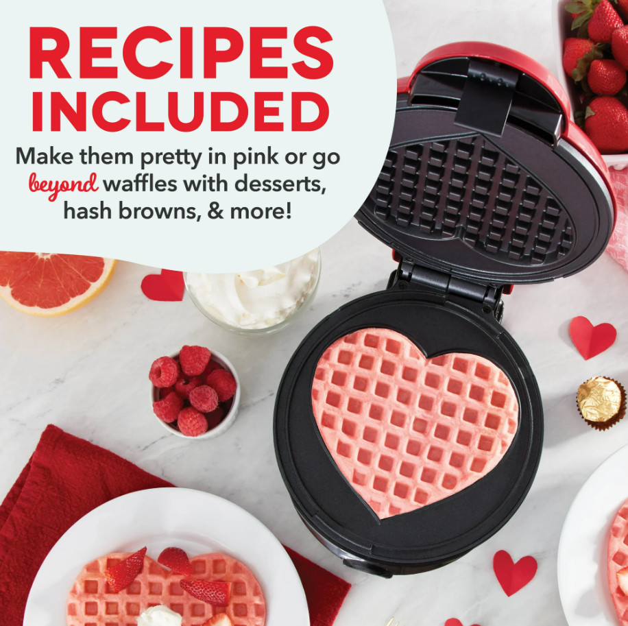 Dash Express Heart Waffle Maker New in Box 8 " Nonstick Surface 1000 Watts