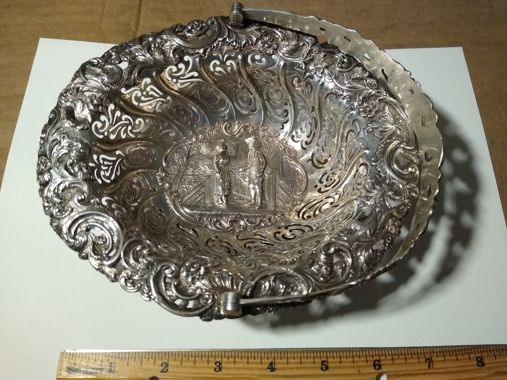Decorative, Antique, Silver Bowl with handle.