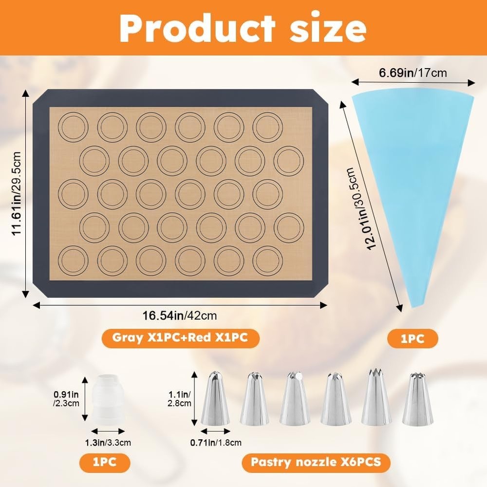 16Pcs Macaron Silicone Baking Mats Kit Reusable Nonstick Macarons Baking