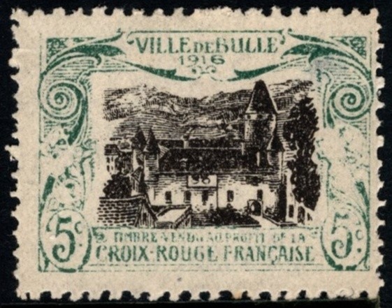 1916 Switzerland Poster Stamp City Of Bulle 5 Centimes Benefit French Red Cross
