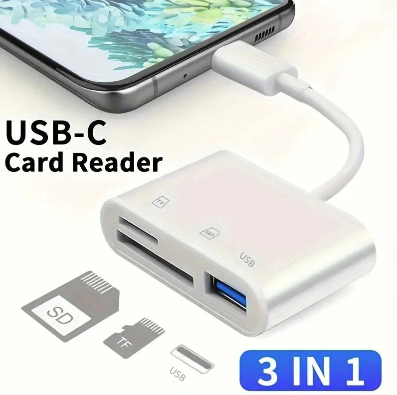1pc 3-in-1 USB-C Memory Card Reader TF CF SD Adapter USB 2.0 - NEW
