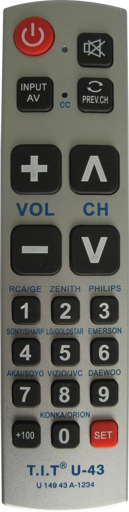 Gmatrix Big Button Universal Remote Control - Retail Packaging (U-43) U-43