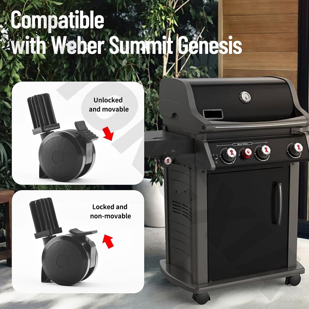 4 Set Fits We-ber 79499 Grills Locking Caster w/Insert (2012-2019) & (2012-2016)