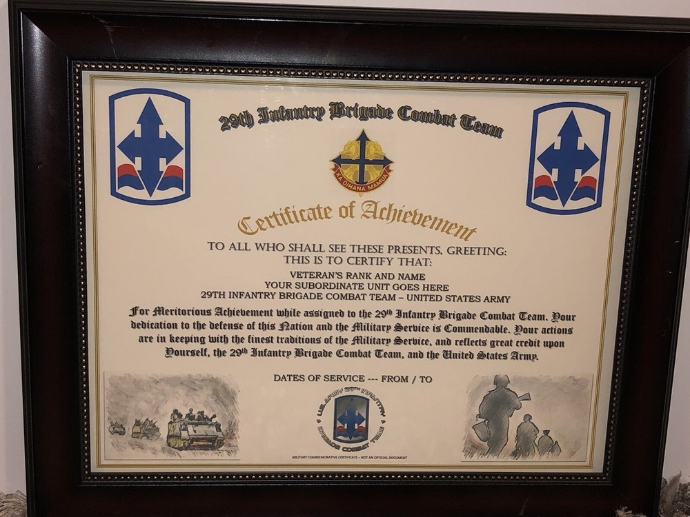 29TH INFANTRY BRIGADE COMBAT TEAM - COA / (COMMEMORATIVE CERTIFICATE)