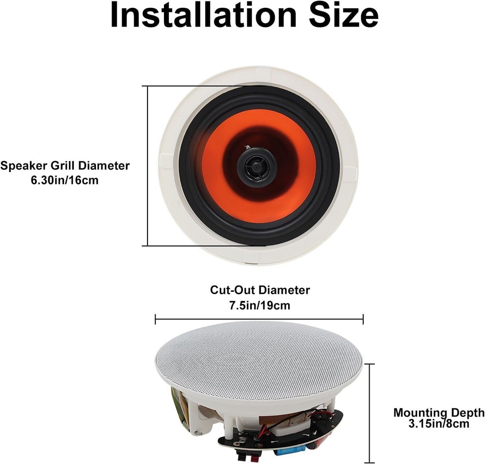 Herdio 4 pack 6.5" Ceiling Speakers 600W Total Flush Mount Wired Kitchen