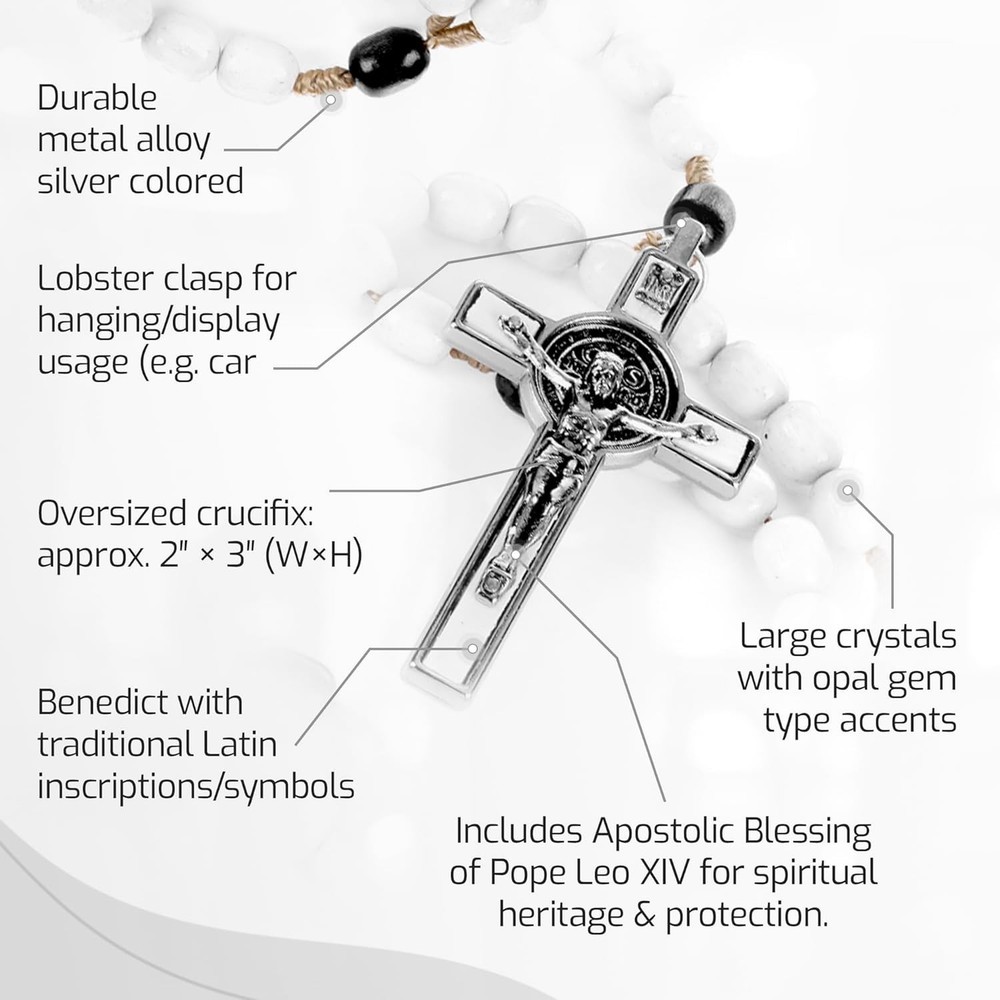 Italian Rosary with Pope Leo XIV Blessing – Elegant White Beads for Devotion