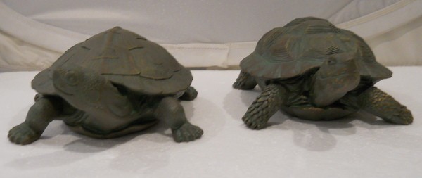 Antique Bronze Effect Tortoise figures pair