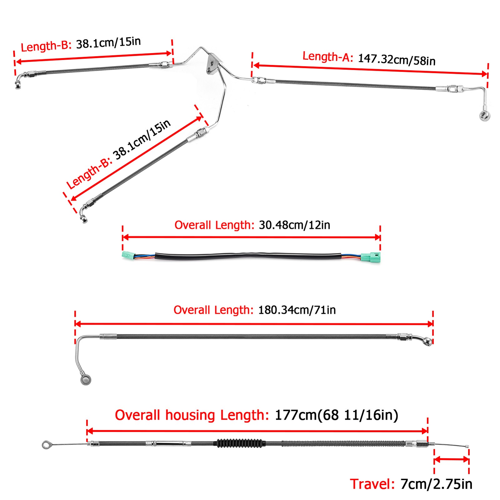 Black Cable Extension For Harley 09-13 Touring Road Street Glide 16"-18" Bar ABS