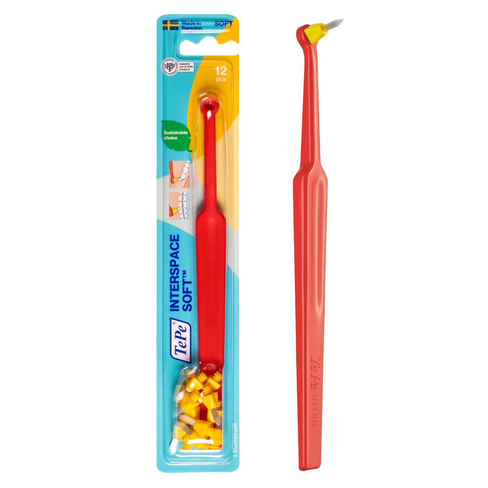 TEPE Interspace Soft Angled Toothbrush – Single End Tuft, 1 Brush, 12 Tips