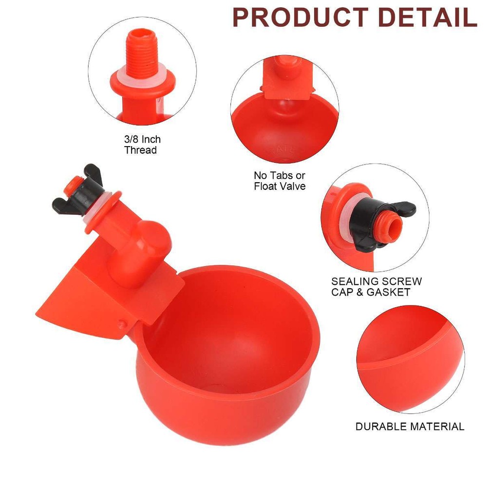 6Pcs Automatic Water Cups Poultry Drinker Waterer Chicken Duck Quail Drinking US