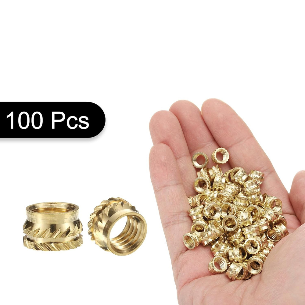 100Pcs M6 Threaded Inserts Brass Heat Set Insert M6X5Mm, OD 8Mm Knurled Insert N