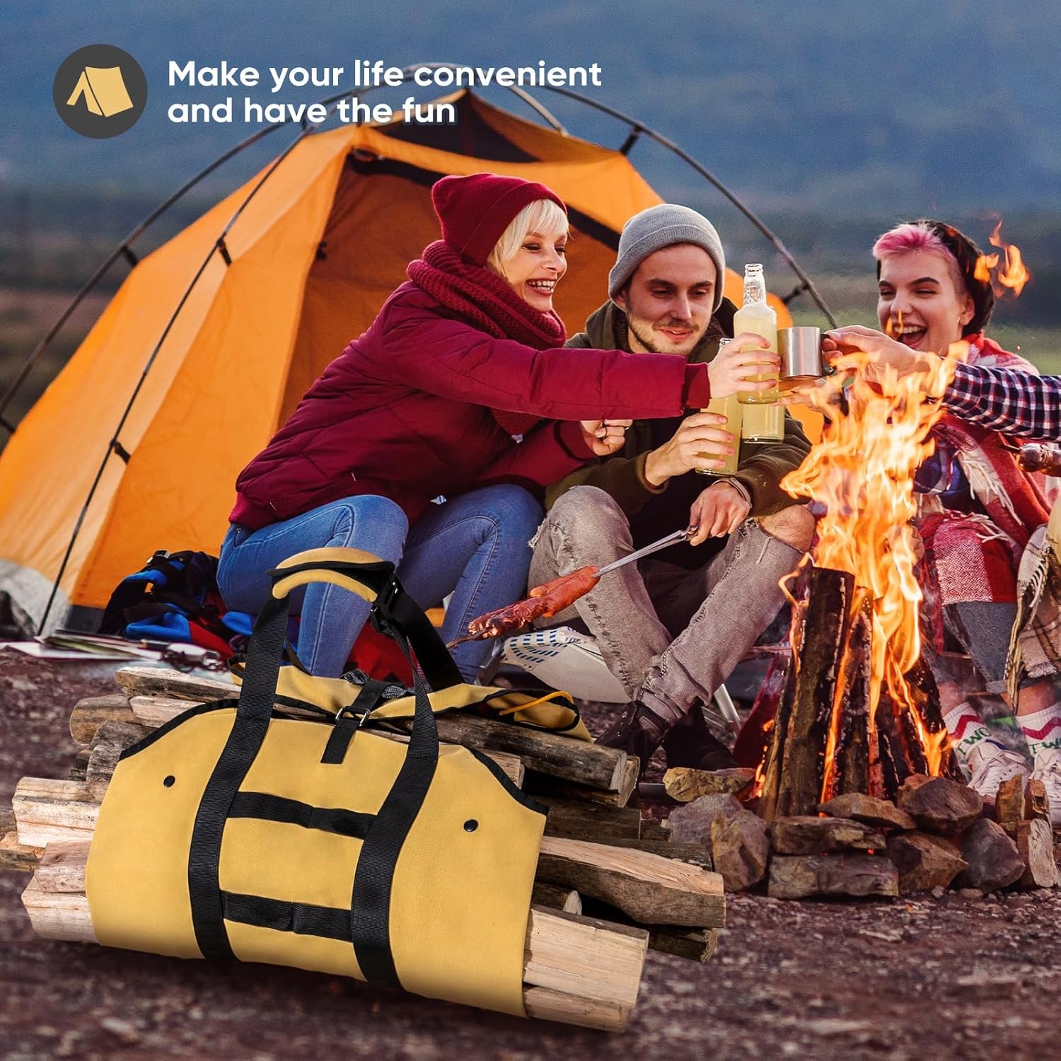 Firewood Carrier Waxed Canvas Log Carrier Sturdy Firewood Bags Heavy Duty Firewo