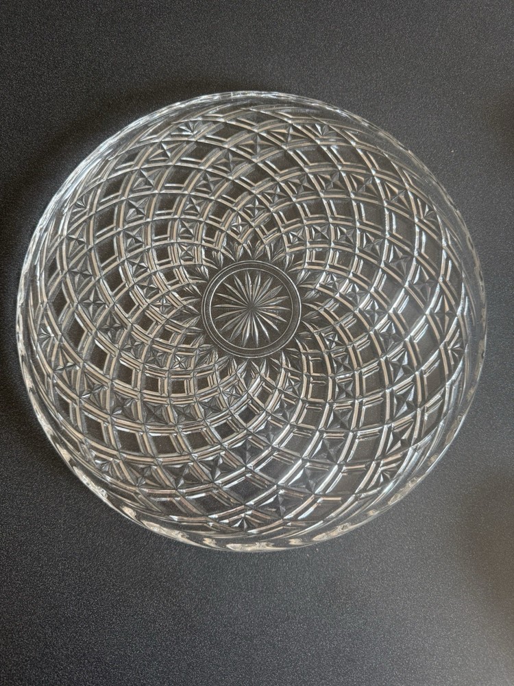 1950s vintage 12” glass serving dish with decorative pattern