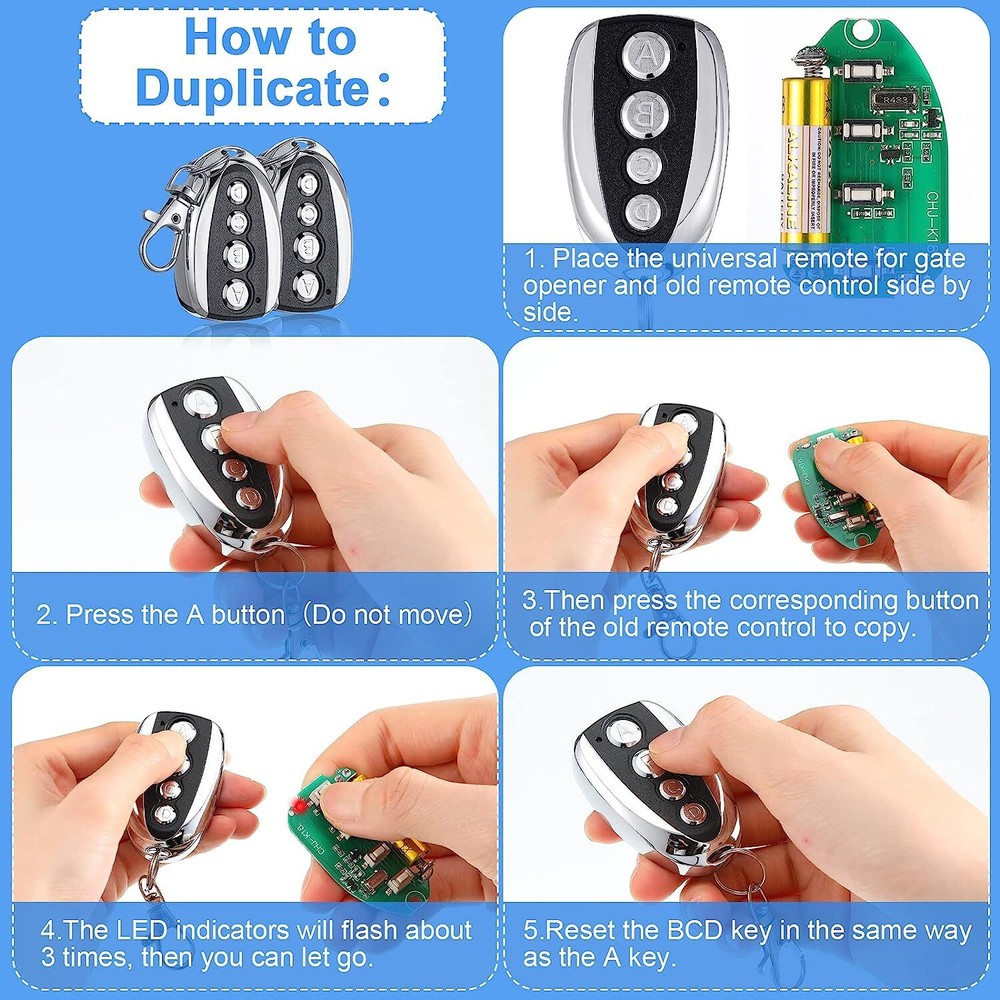 2Pcs 433.92MHz Remote Control Backup Key Sliding Gate Opener Automatic Operator