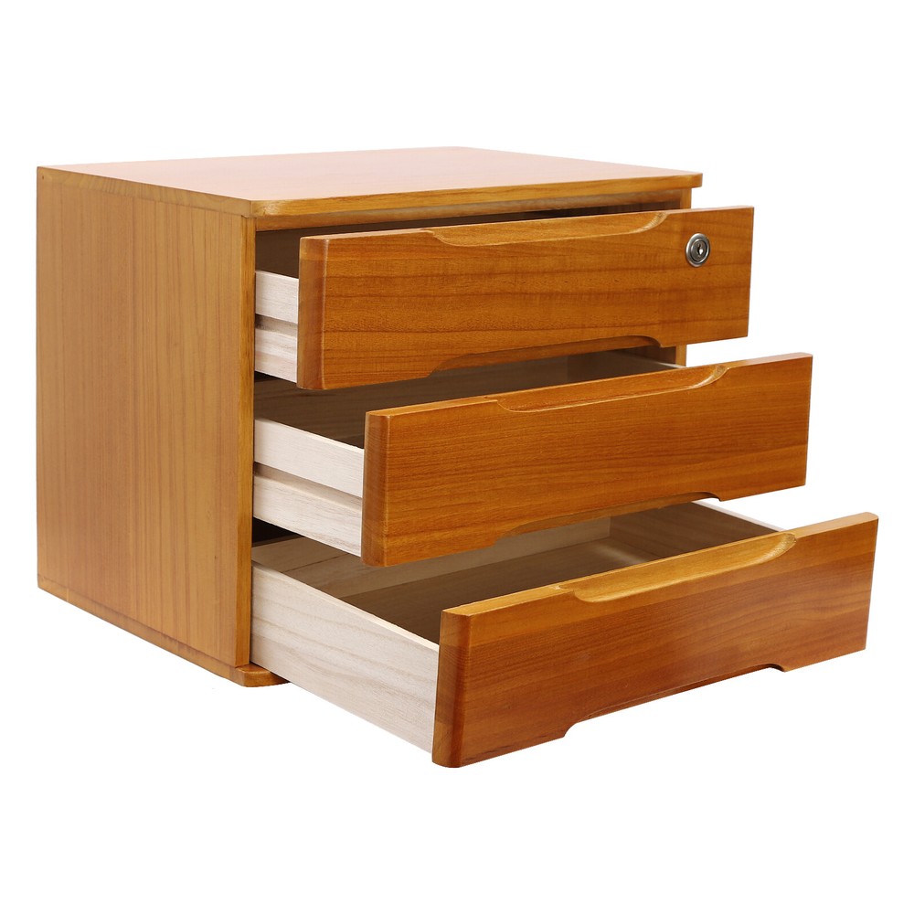 Modern Rectangle 3-Tier Desktop Storage Box Organizer with Lock Filing Cabinet
