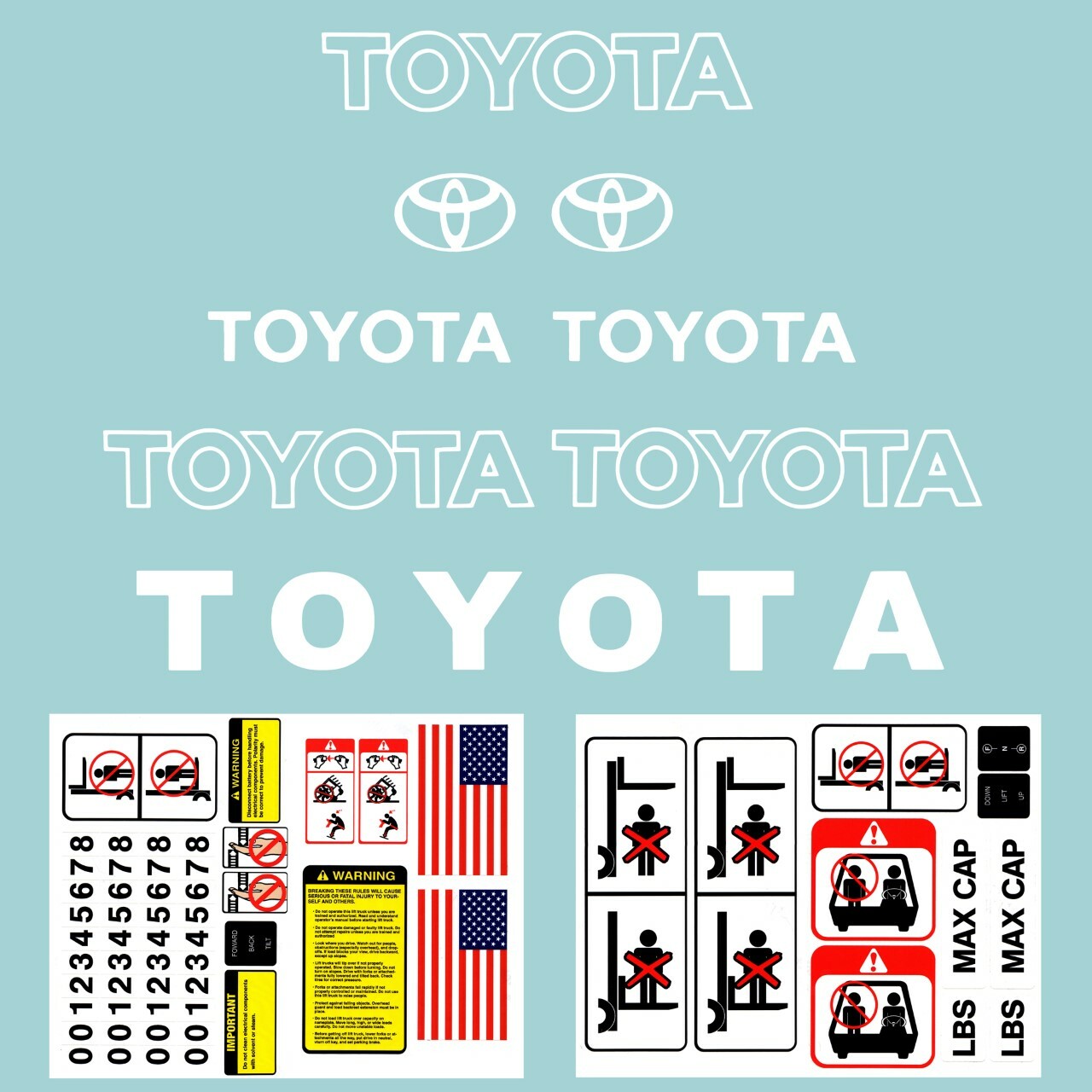 Forklift Decal Complete Toyota forklift decal kit with safety decals White