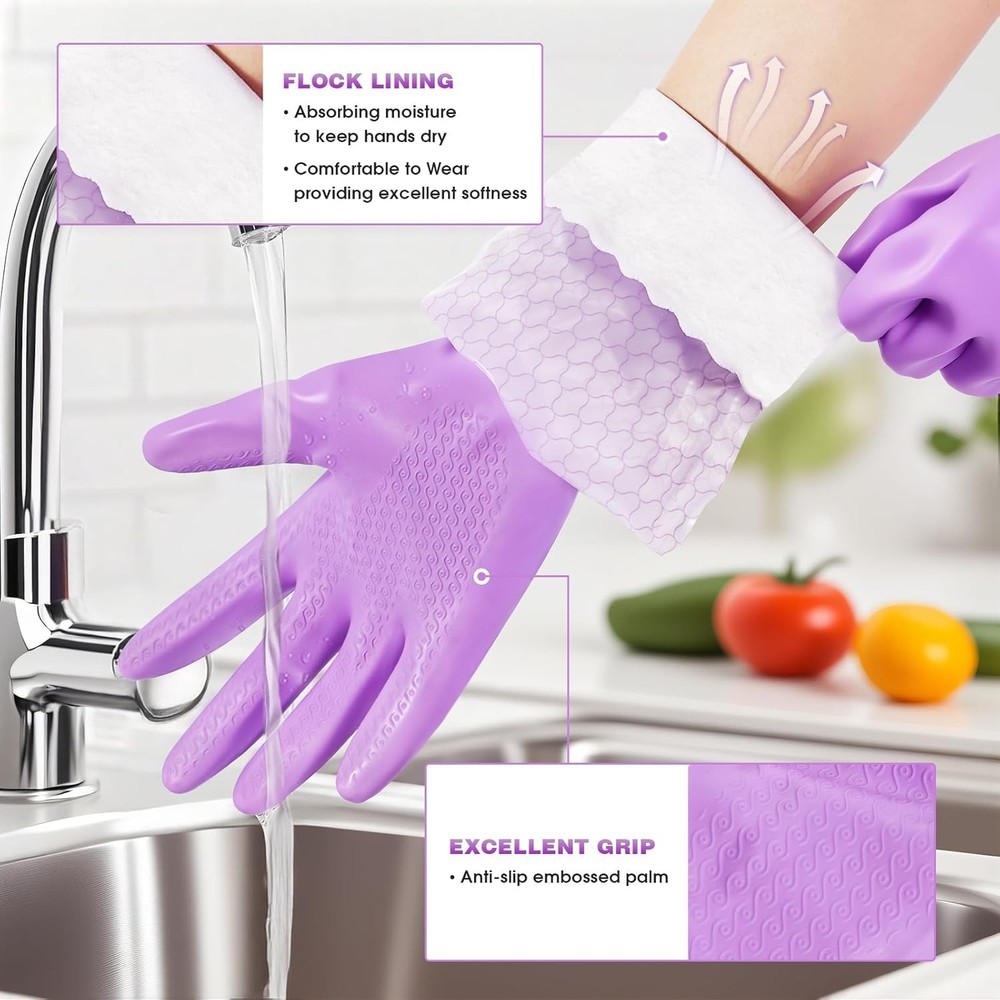 Kitchen Gloves Latex Free 2 Pair Cotton Lining