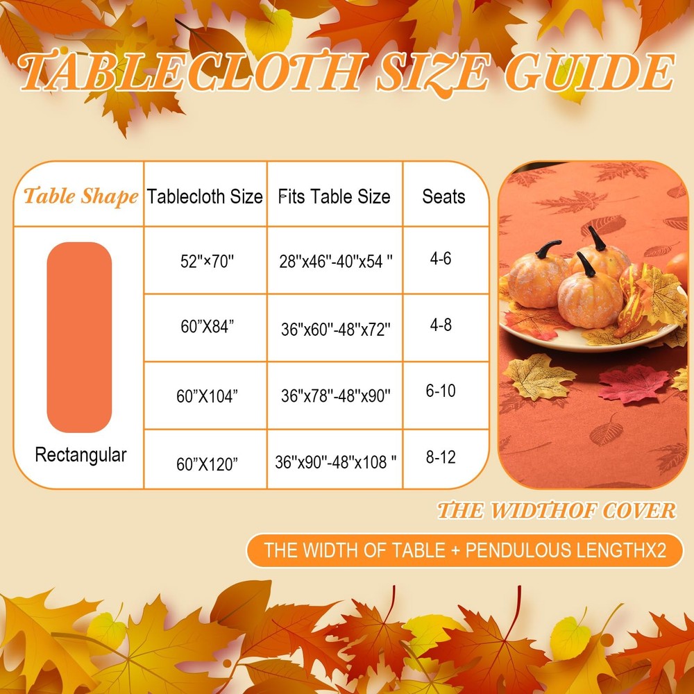 Tegeme Fall Tablecloth 60 x 120 in Autumn 60" x 120" (Rectangular), Rust