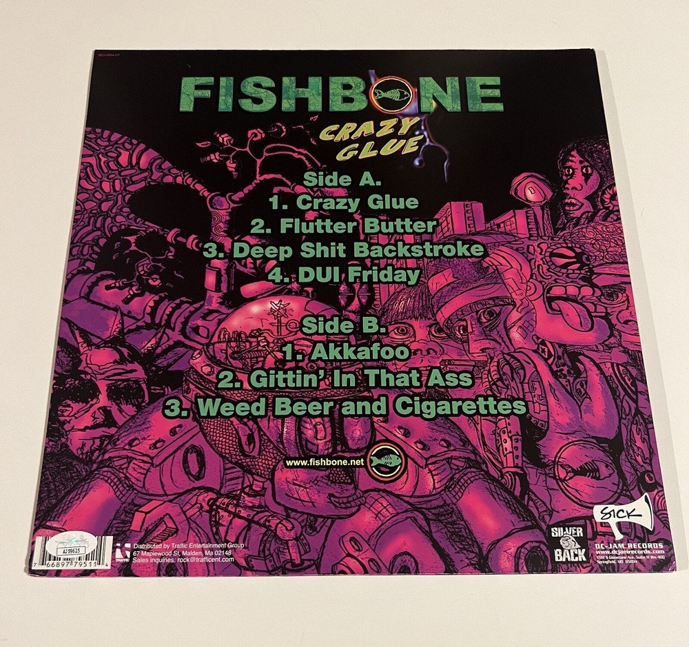 FISHBONE SIGNED CRAZY GLUE VINYL RECORD ANGELO MOORE +4 JSA COA