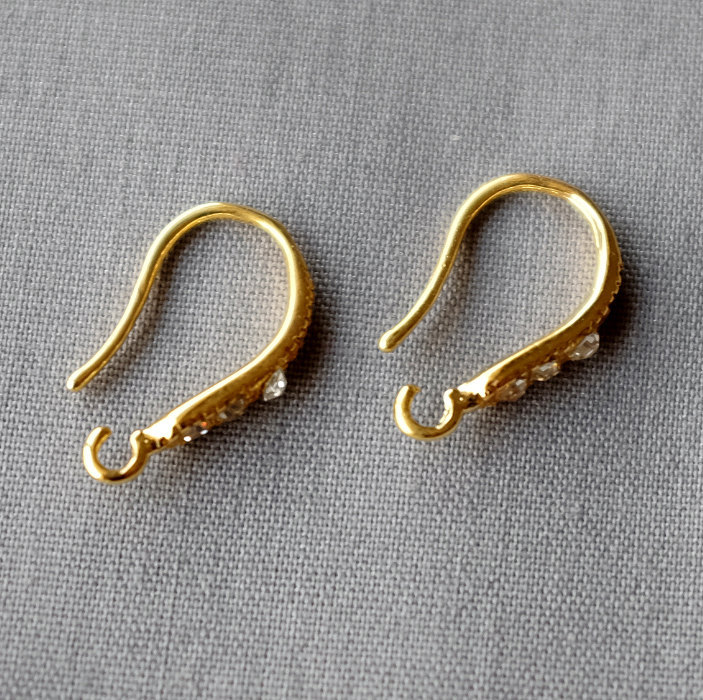 10 pcs Gold Plated Ear wire Clear Crystal Rhinestone Fishhook Open Loop EF041