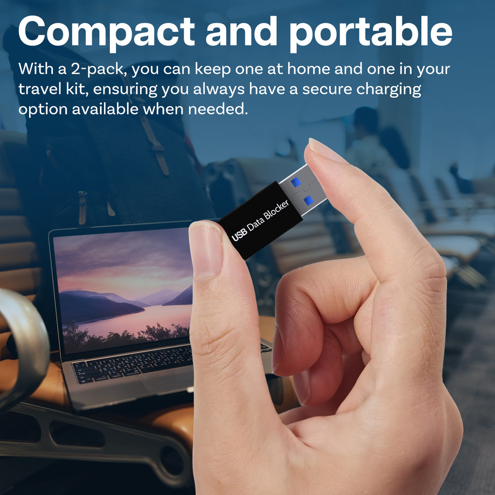 USB Data Blocker [2 Pack] Protect Against Juice Jacking - Refuse Hacking Black