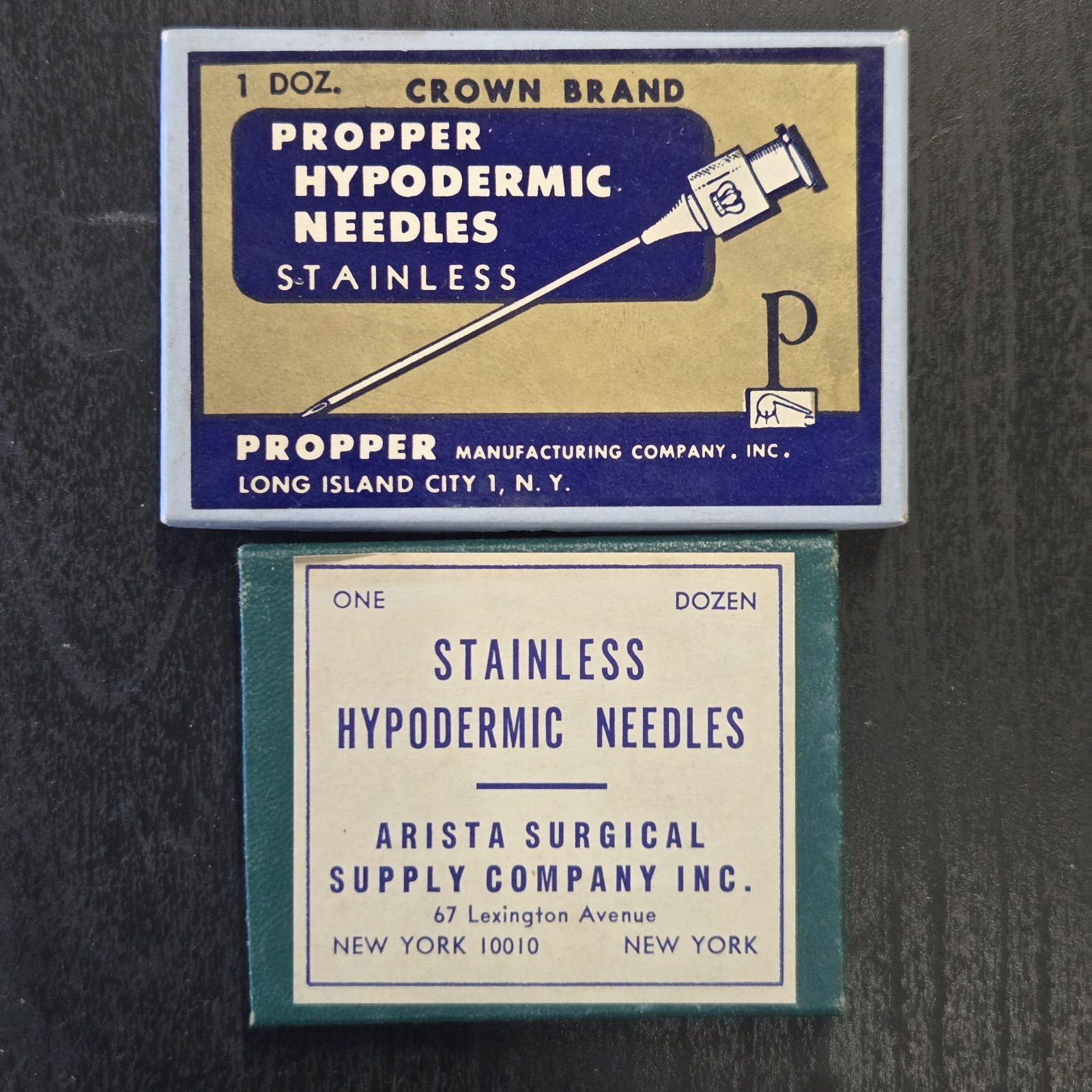 Vintage Hypodermic Needle Lot 22ga 1” Propper Crown Brand + Arista Boxes Display