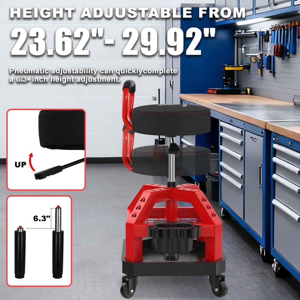 FREEKYROCK Rolling Stool 330lbs Adjustable Backrest