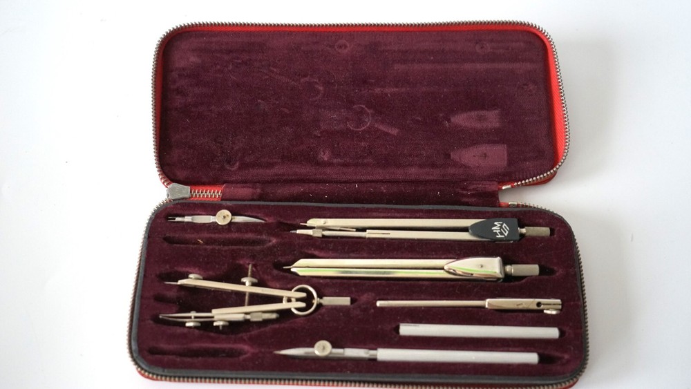 Geometric Compasses Vintage Set 7 Pieces Engineering School Maths Good Condition