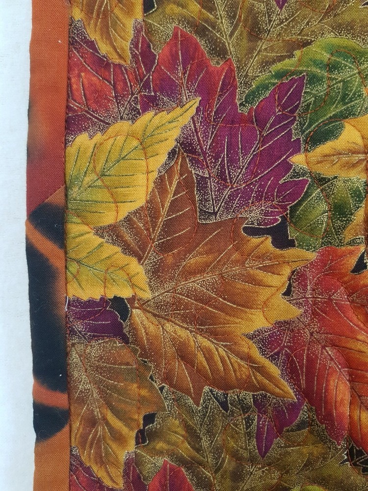 Striped Autumn Leaf Quilt, Couch, Lap, Table Topper, Patchwork Quilt