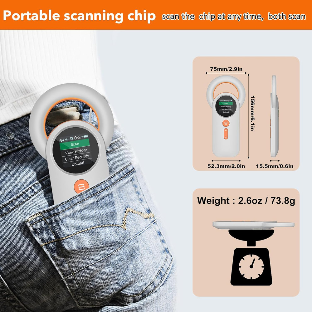 Pet Microchip Scanner Rechargeable RFID EMID Micro Chip Reader Scanner (2.4Ghz W