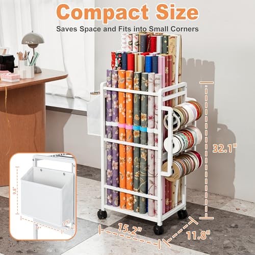 Gift Wrapping Paper Organizer Storage, Rolling Gift Wrap Storage Stand, White