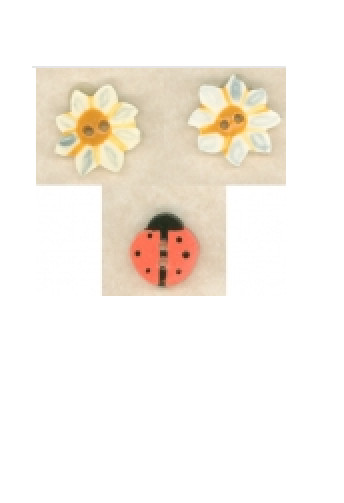 Mill Hill Ceramic Buttons 86049 Daisies and Ladybug
