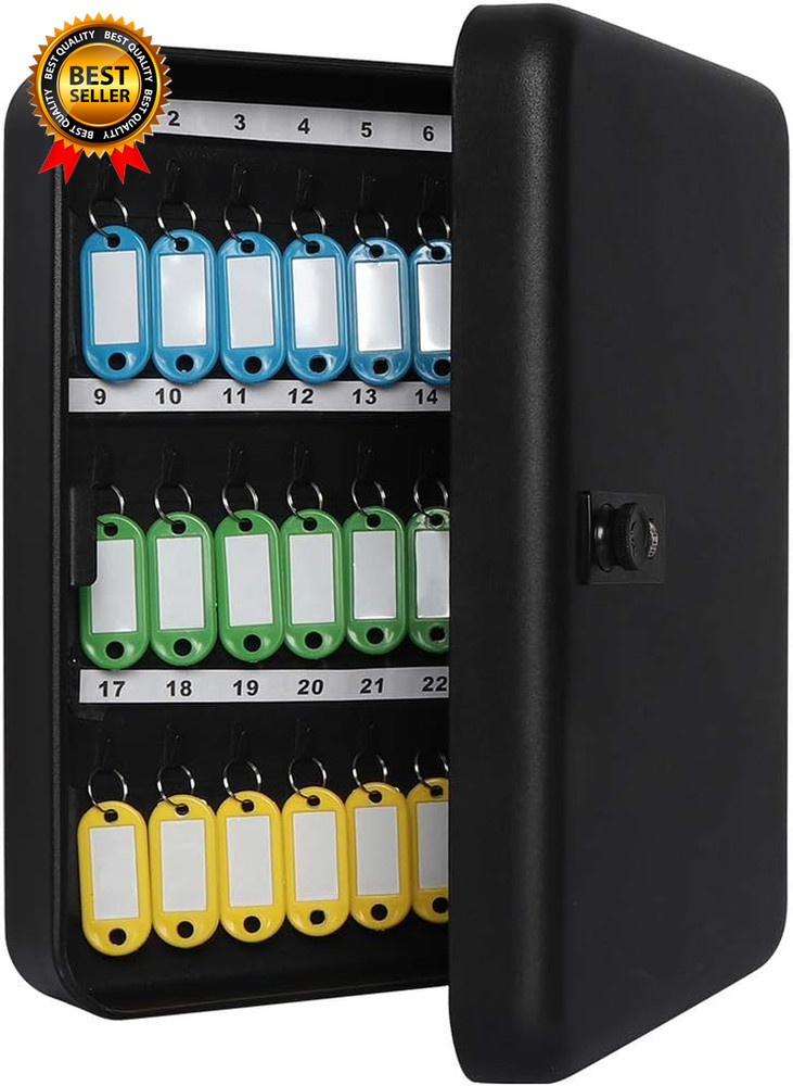 Wall Mount Key Storage Box with Code, Locking Key Cabinet Security, 48 Key