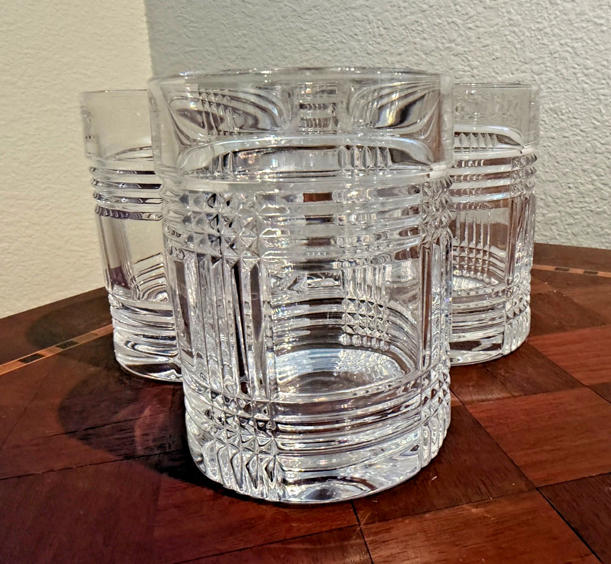 Set of 4 Ralph Lauren Glen Plaid Double Old Fashioned Rocks Glasses Barware