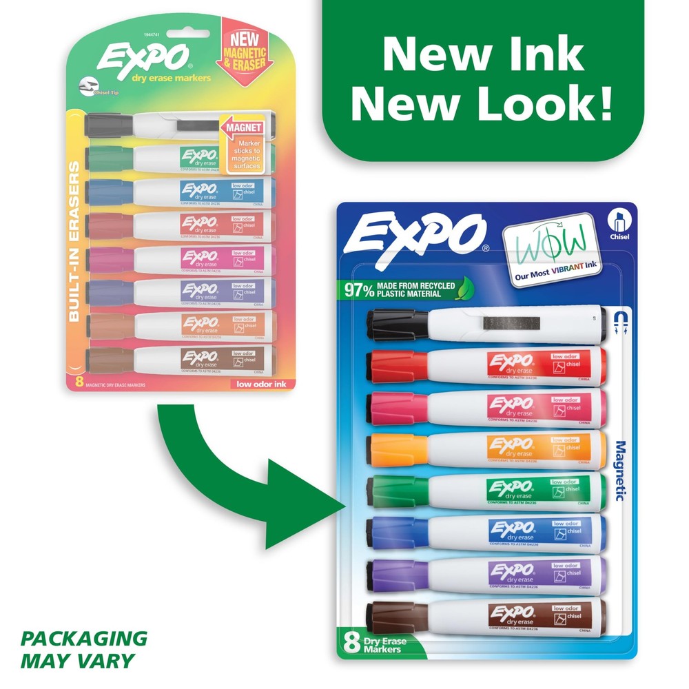 Magnetic Dry Erase Markers with Eraser Chisel Tip Assorted 8 Count