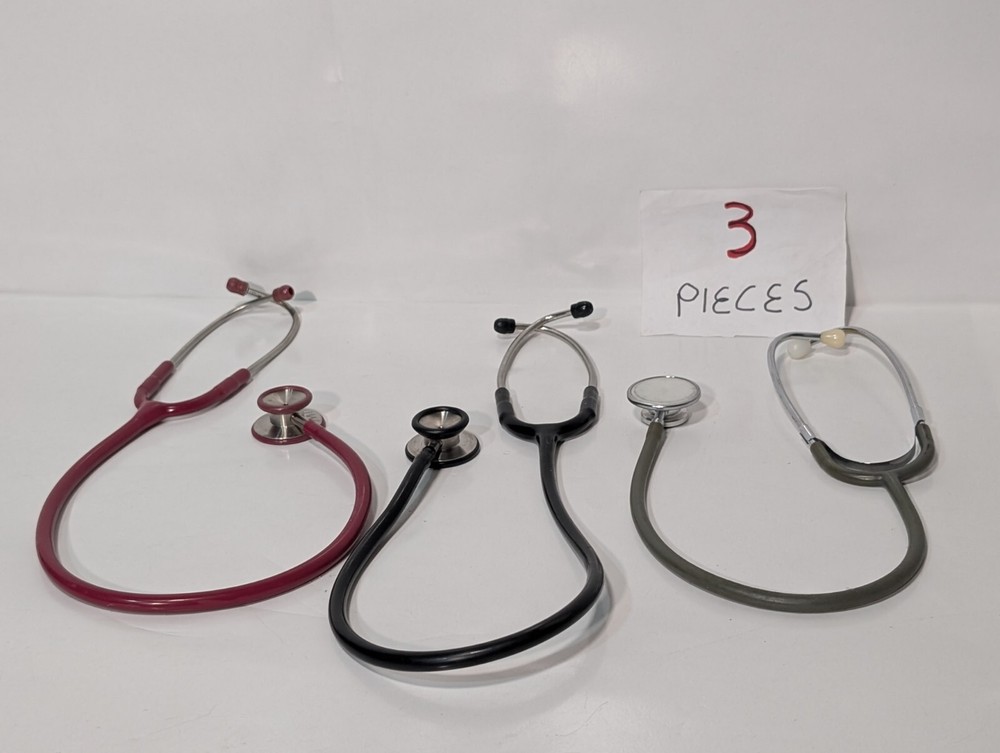 (3) ADC Adscope and unbranded Stethoscopes, Assorted Colors Red Black Grey