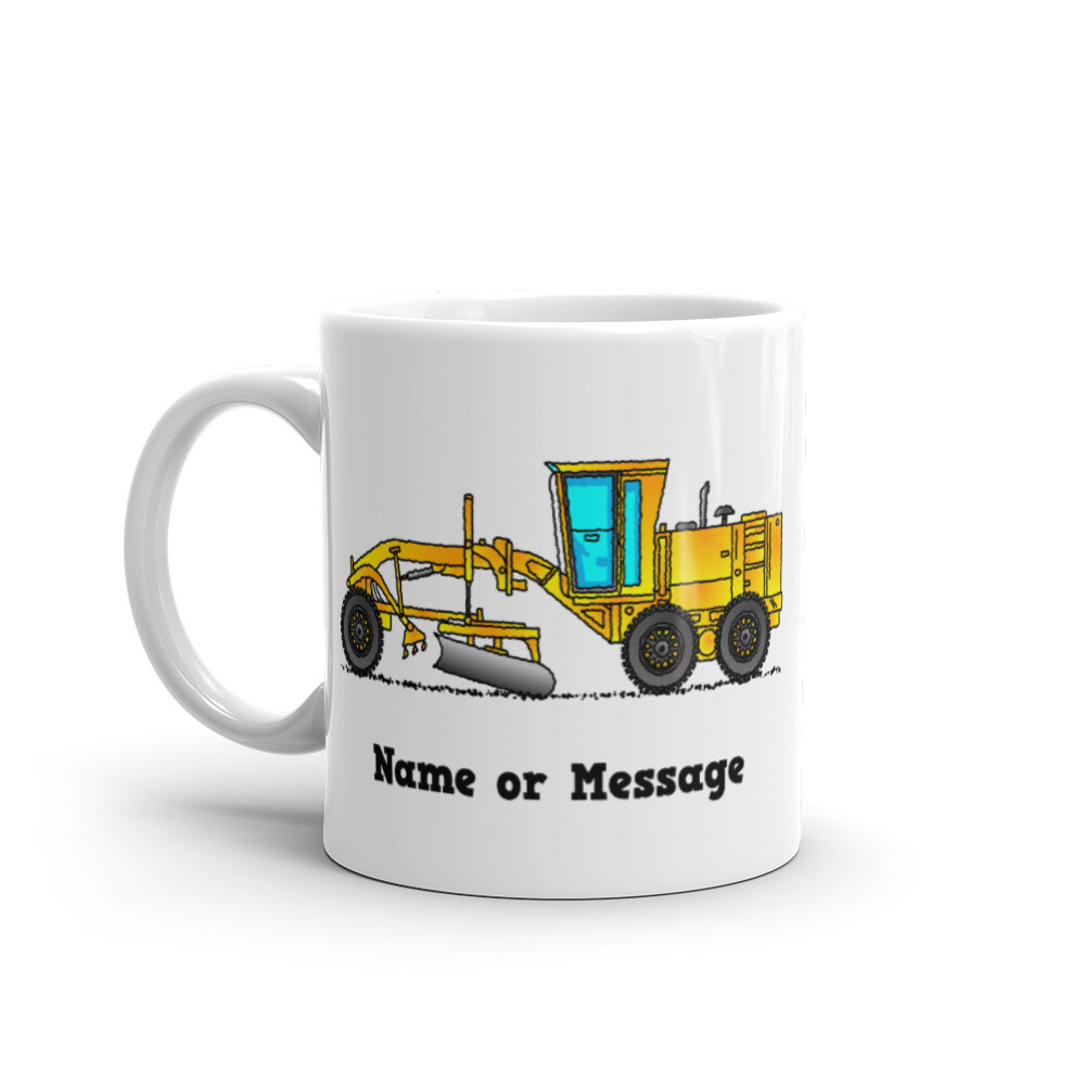 Personalized Grader Mug. Coffee Mug with Yellow Grader Scraper. Construction.