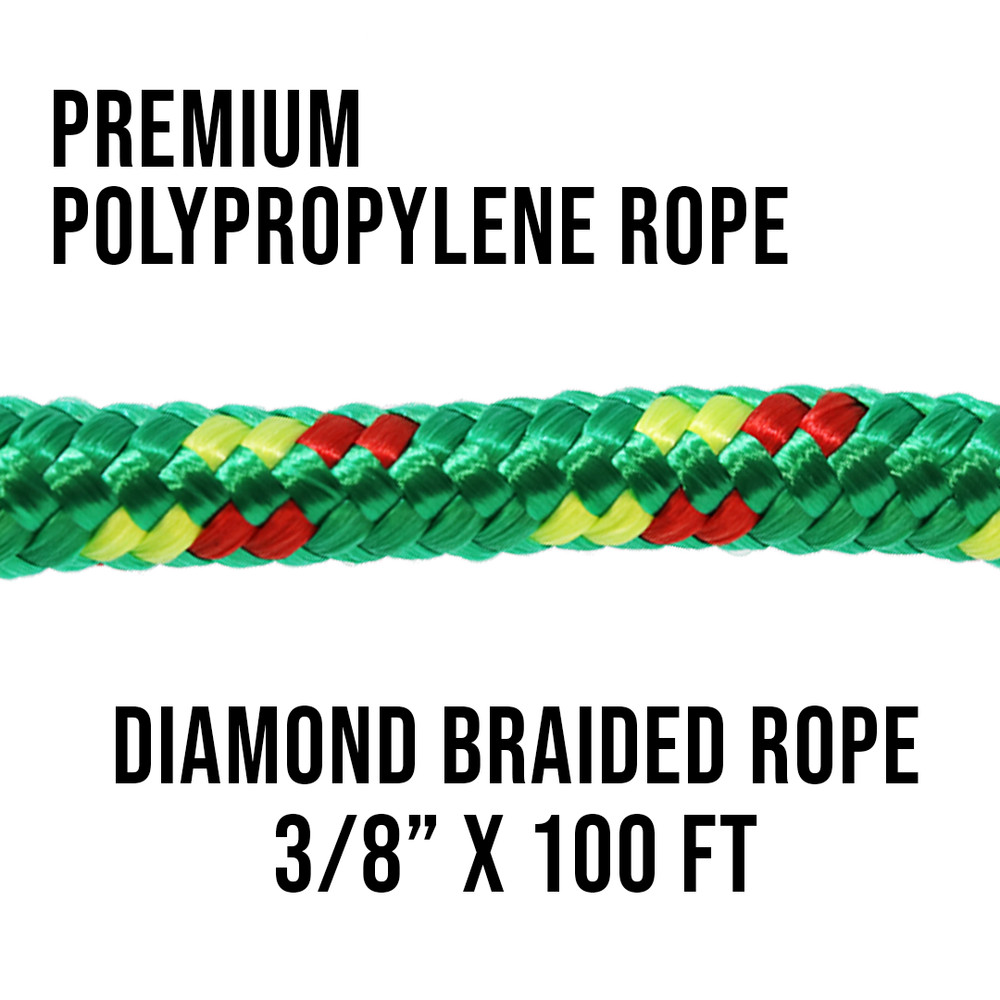 3/8" x 100' Utility Diamond Braided Polypropylene Multi Purpose Rope - BoxerTool