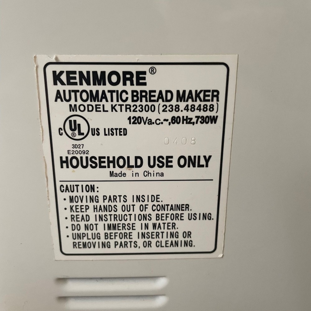 Kenmore Automatic Bread Maker Model KTR2300 White 730W Deluxe Super Rapid