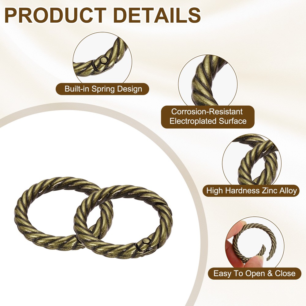12pcs Spring O Rings 1" Round Trigger Metal Snap Hook Key Ring Bronze