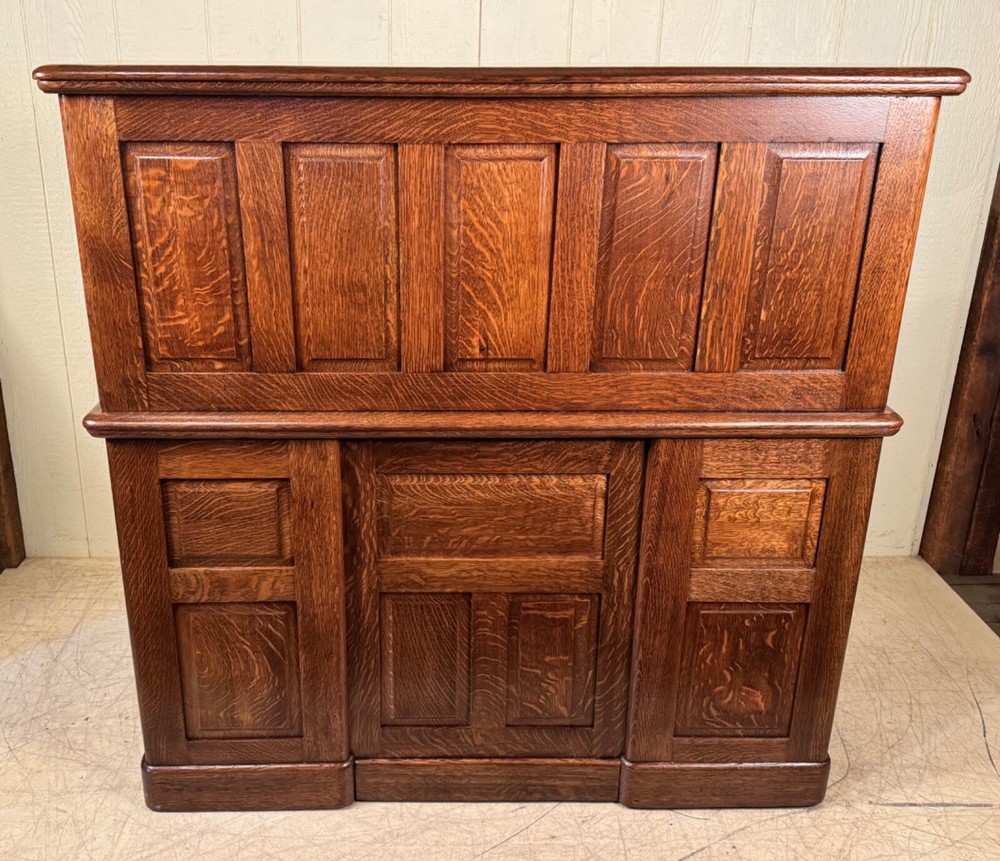 Antique Oak 50" Raised Panel S-Roll Top Desk with Carved Pulls