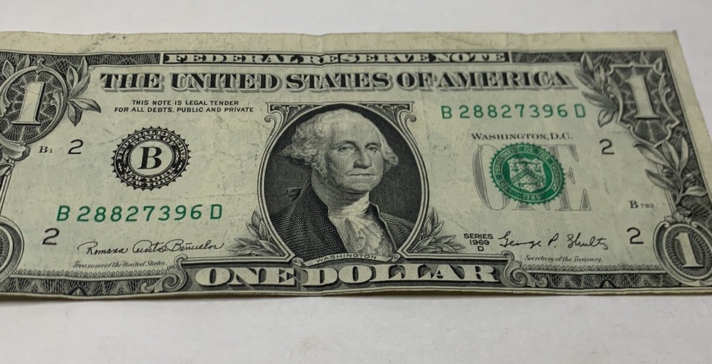 1969 D $1 DOLLAR Bill MISALIGNMENT~ MISCUT ERROR ☆ FED RESERVE NOTE