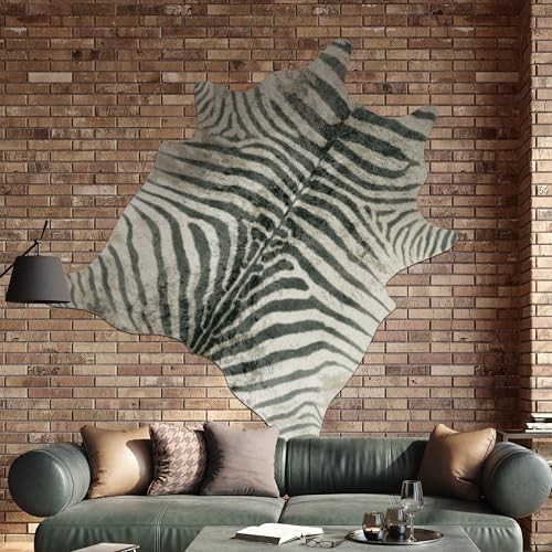 Zebra Print Area Rug, 4.6x5.2 Feet - Faux Zebra Hide for Bedroom, Black &