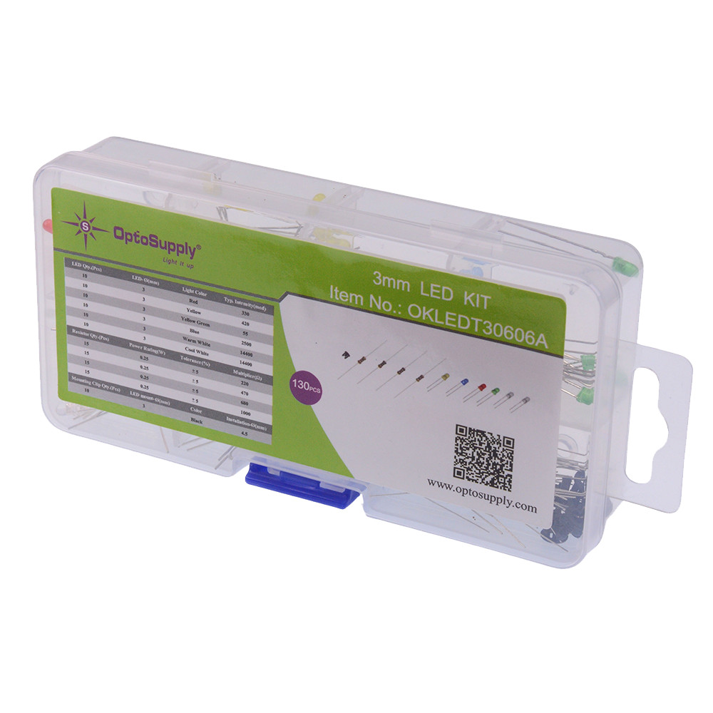 130pcs Round 3mm LED Lamp Resistor Bezel Kit Assortment