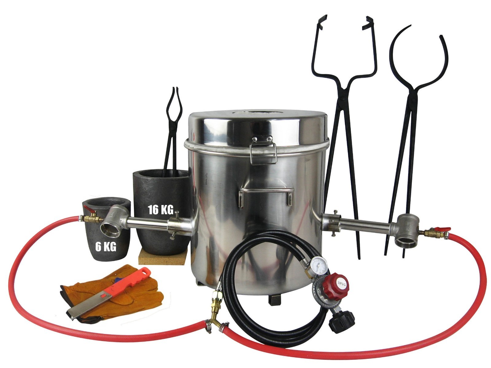 16 KG Gas Metal Melting Furnace Kit Foundry Copper Crucible Tongs Gas Forge