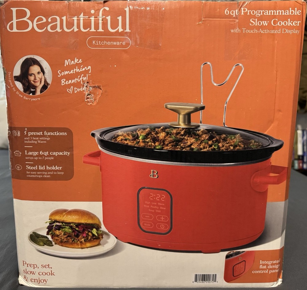 Beautiful 6qt Programmable Slow Cooker Red Touch-Activated Display