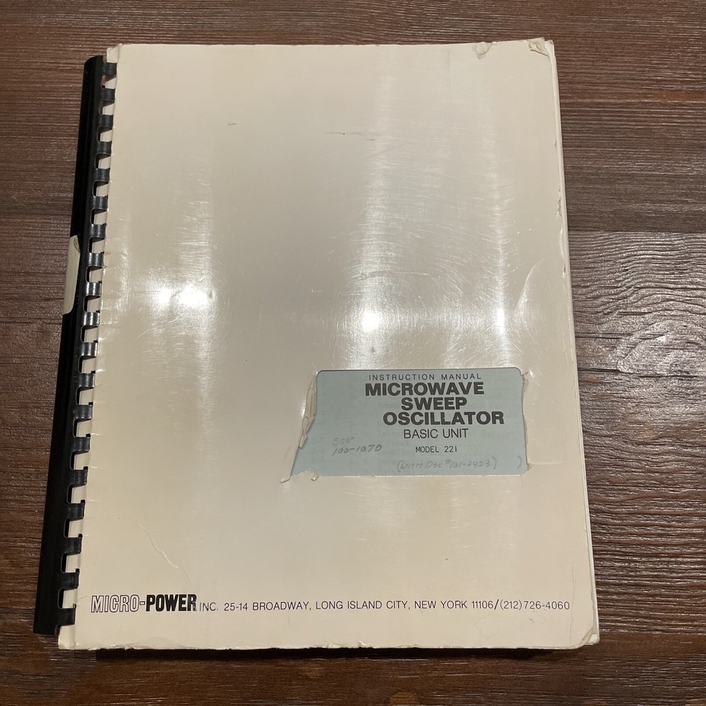 Micro-Power Model 221 Microwave Sweep Oscillator Basic Unit Instruction Manual