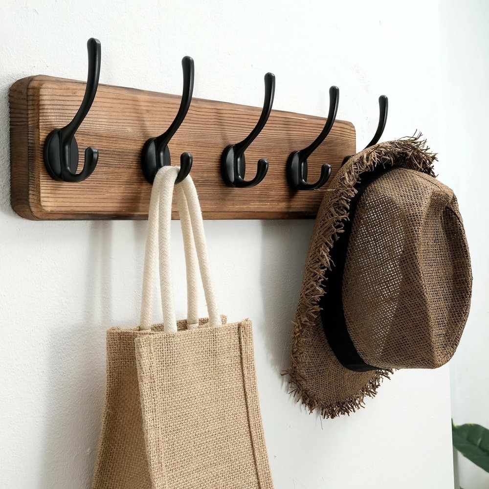 Rustic Wall Mounted Coat Rack - 5 Hooks, Pine Wood with Distressed Finish